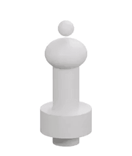 Rainha da primeira versão: cilindro branco com topo arredondado e uma esfera.